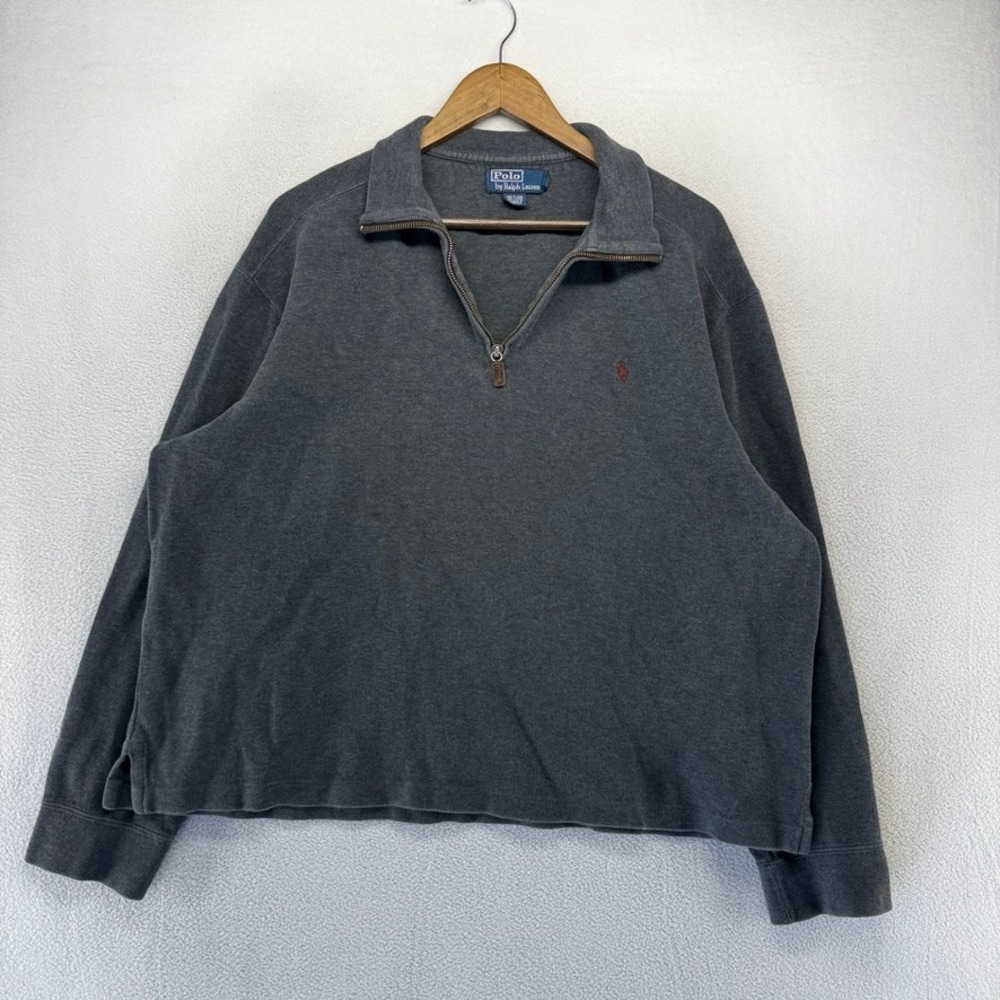 Vintage Polo Ralph Lauren Sweater Mens XL Gray 1/4 Quarter Zip Pullover Boxy 90s